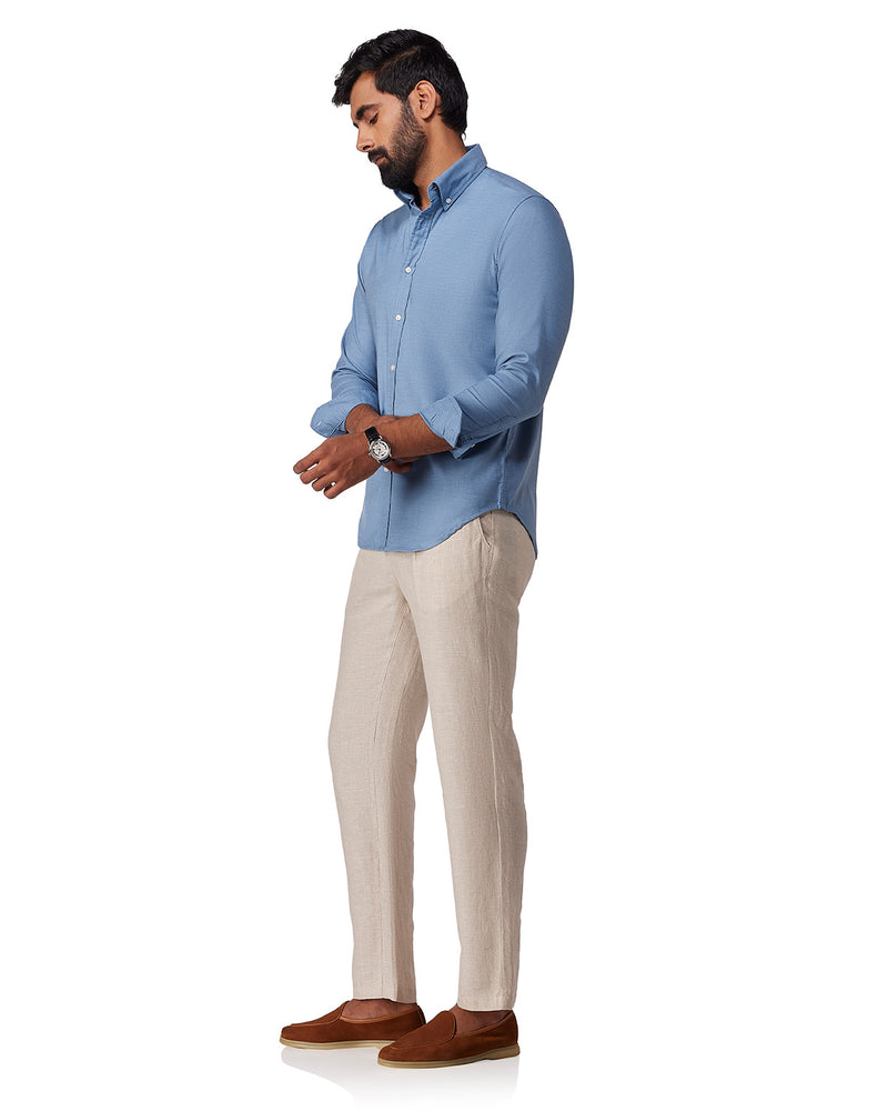Blue Cotton Blend Oxford Shirt