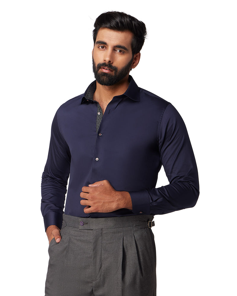 Navy Giza Cotton Satin Shirt