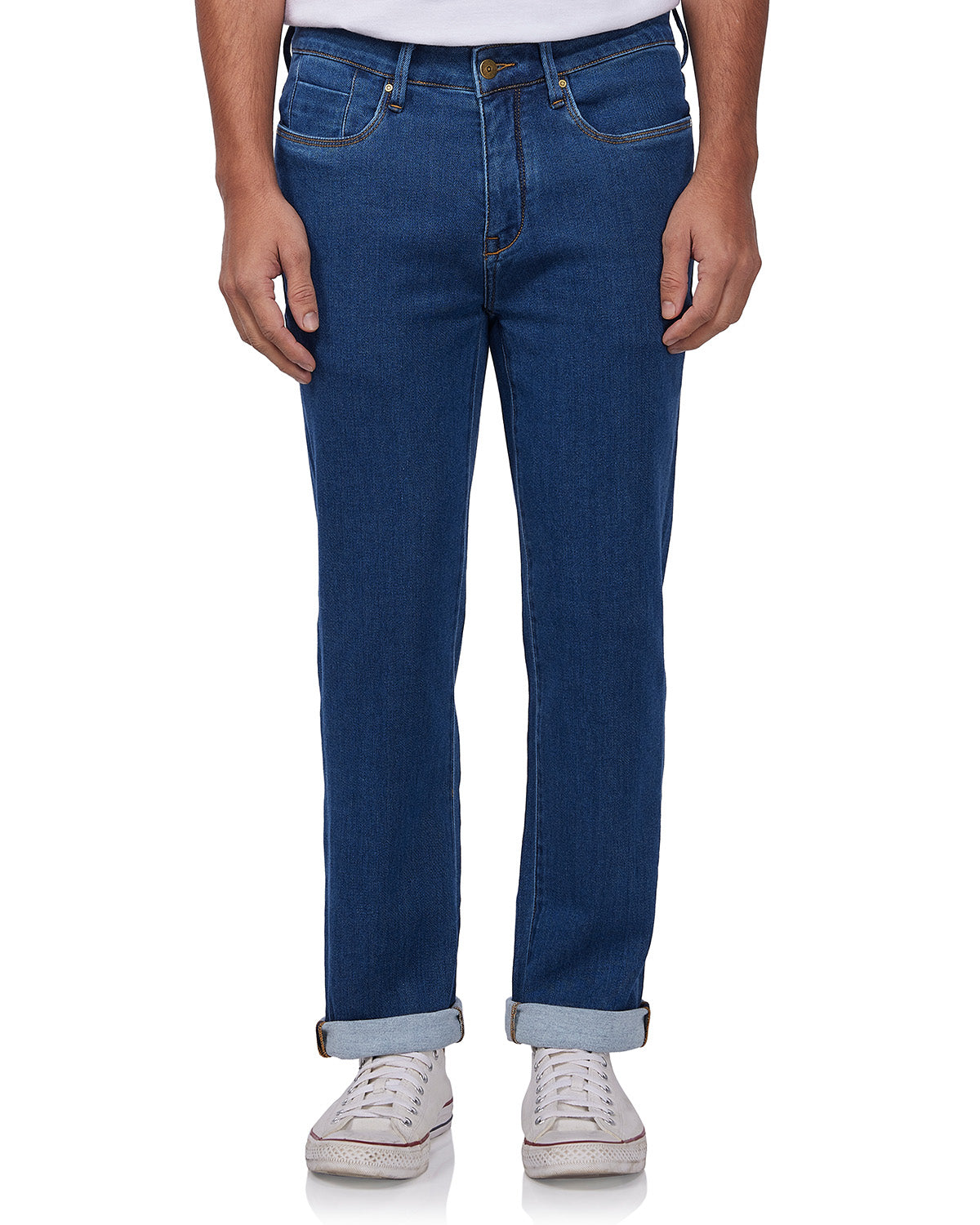 Japanese Back-Brushed Twill Stretch Jeans - Mid Blue