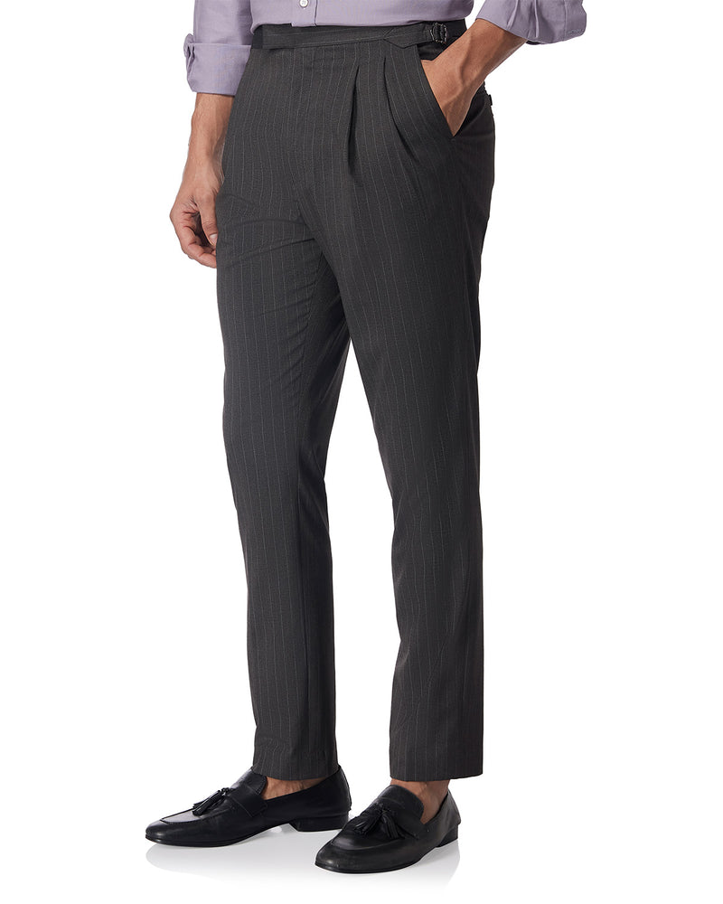 Verona Striped Neapolitan Dress Pants - Grey