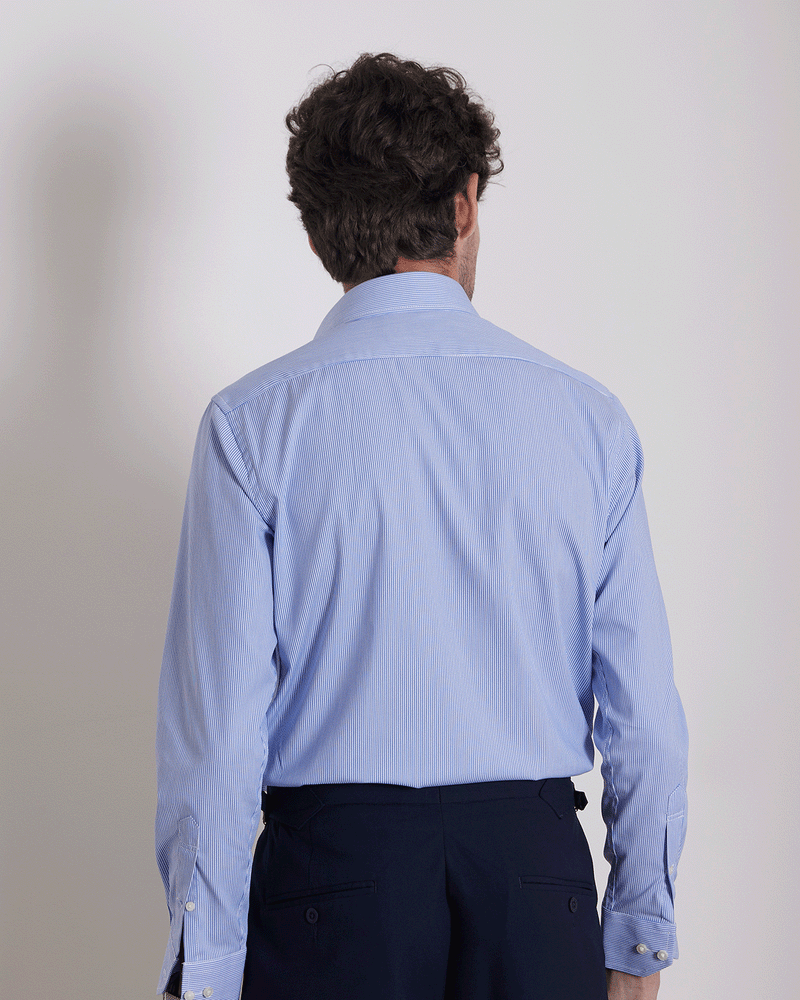 Blue & White Stretch Twill Striped Shirt