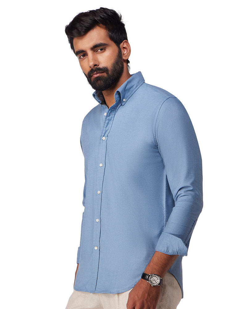 Blue Cotton Blend Oxford Shirt