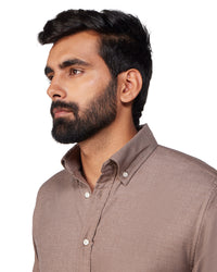 Brown Cotton Blend Oxford Shirt