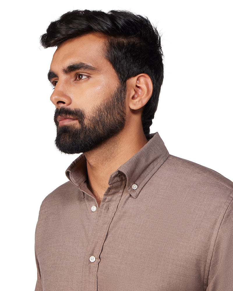 Brown Cotton Blend Oxford Shirt