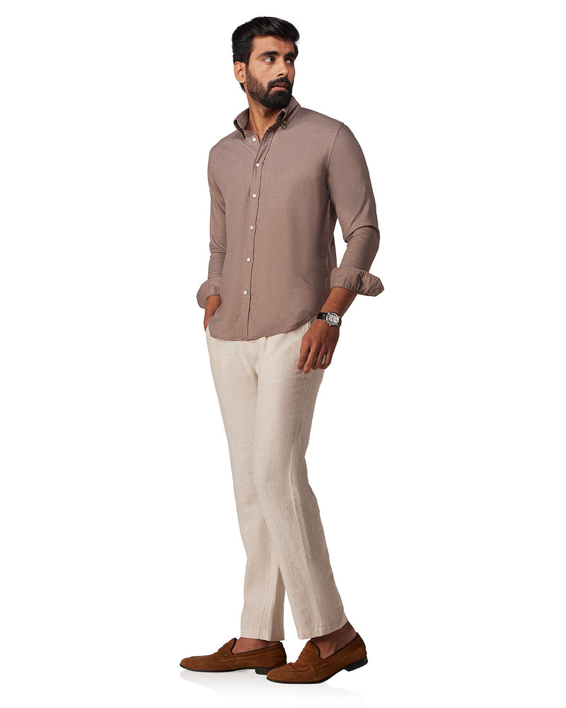 Brown Cotton Blend Oxford Shirt