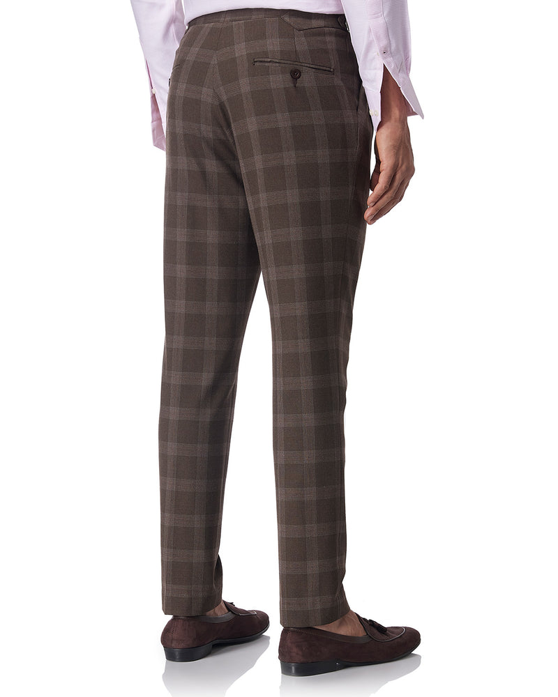 Elba 4-way Stretch Checked Neapolitan Dress Pants - Brown