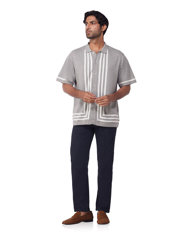 Grey & Cream Half-Sleeve Flat Knit Shirt