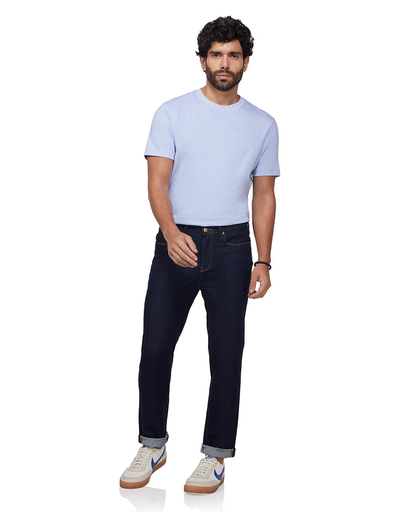 Japanese Raw Edge Stretch Jeans - Dark Blue