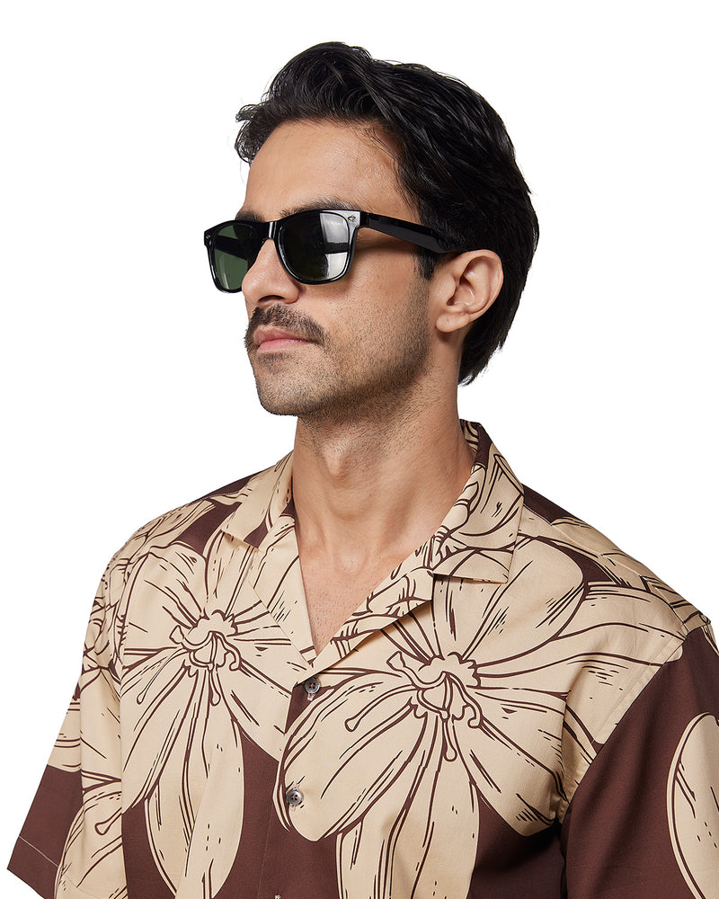 Brown Half-Sleeve Floral Printed Shirt
