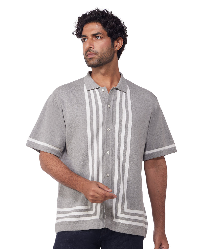 Grey & Cream Half-Sleeve Flat Knit Shirt