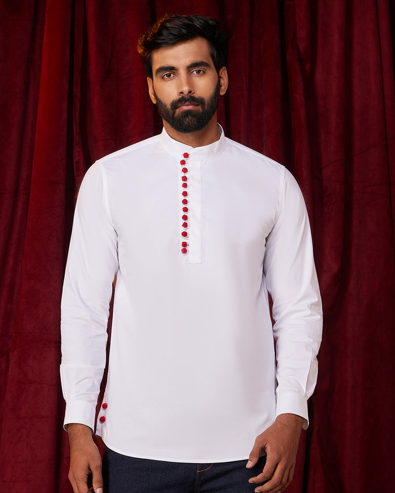 BSC x ALB | Crimson Accent Popover Shirt - White