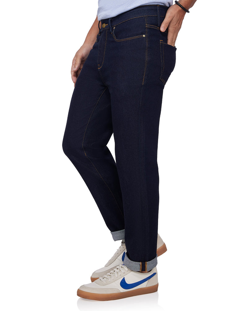 Japanese Raw Edge Stretch Jeans - Dark Blue