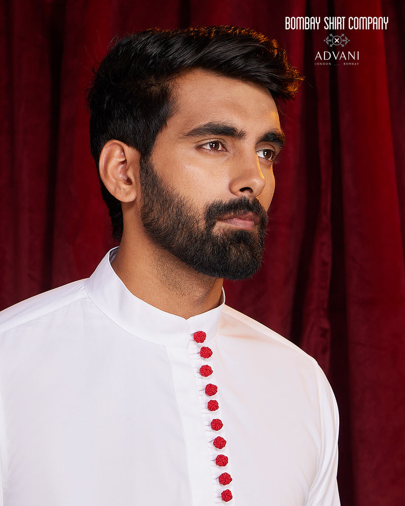 BSC x ALB | Crimson Accent Popover Shirt - White