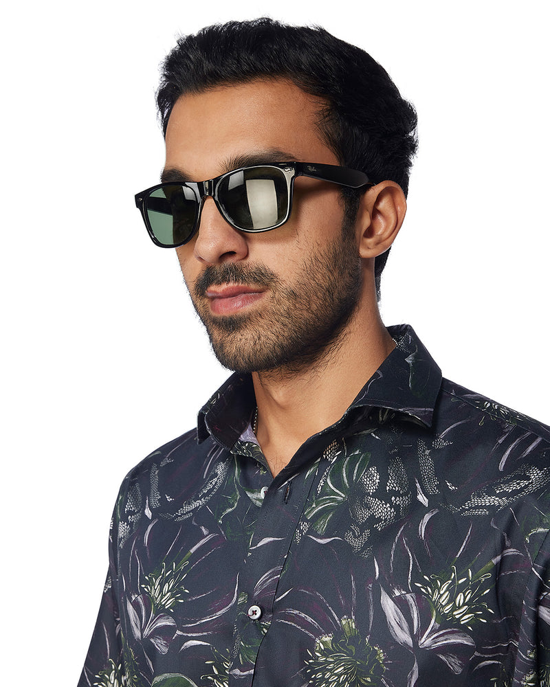 Purple & White Floral Printed Shirt