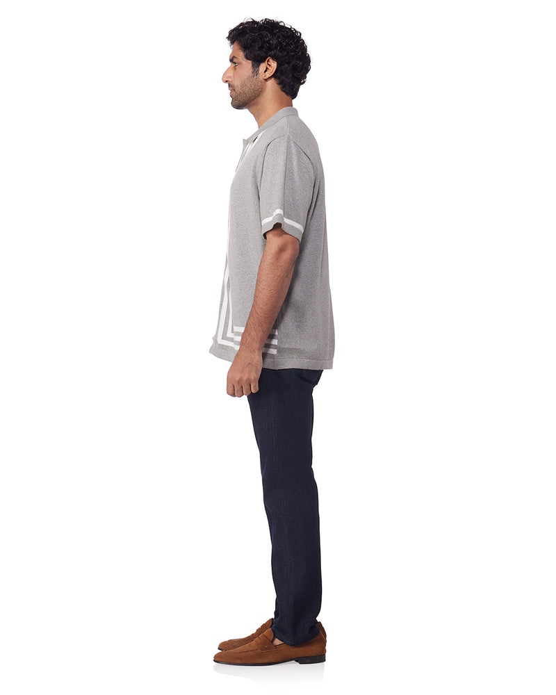 Grey & Cream Half-Sleeve Flat Knit Shirt