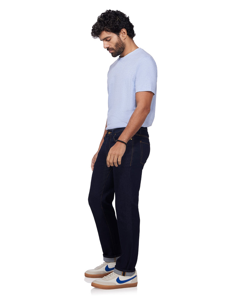 Japanese Raw Edge Stretch Jeans - Dark Blue