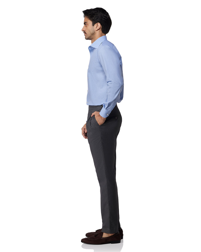 Light Blue Cotton Micro-Checked Shirt