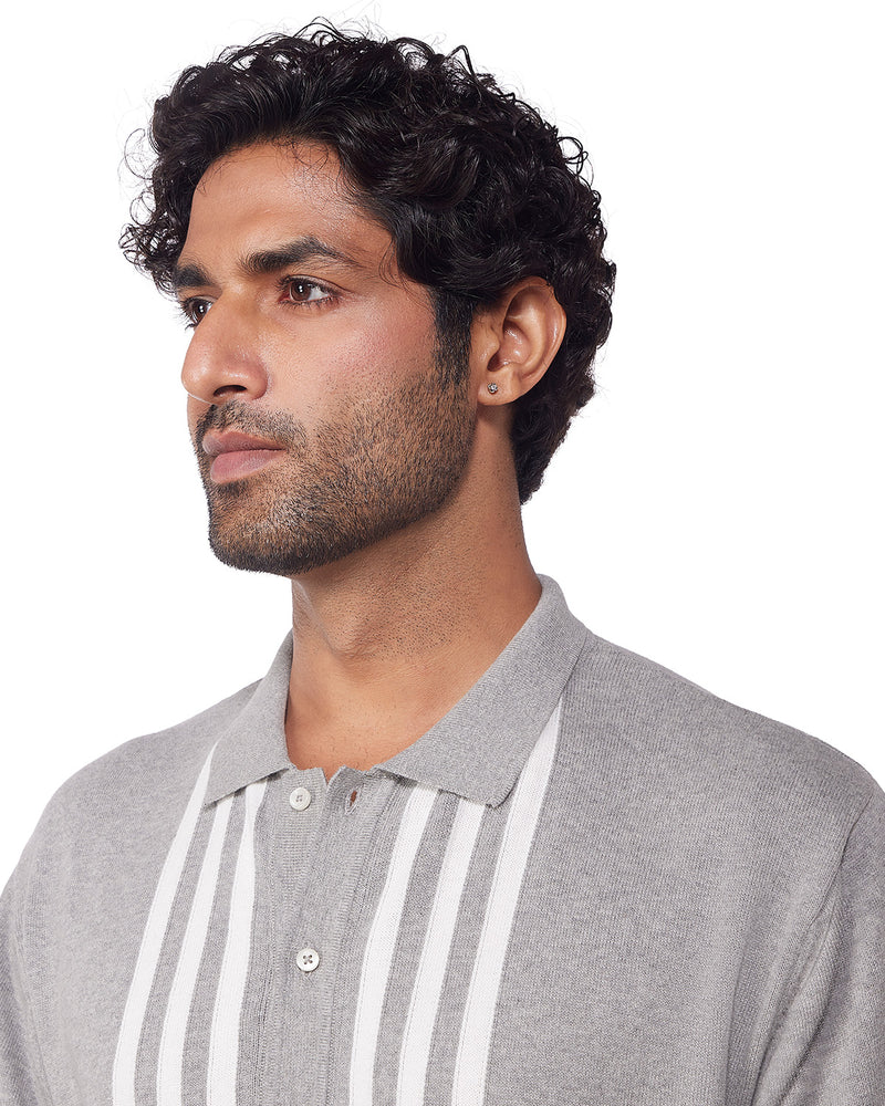 Grey & Cream Half-Sleeve Flat Knit Shirt