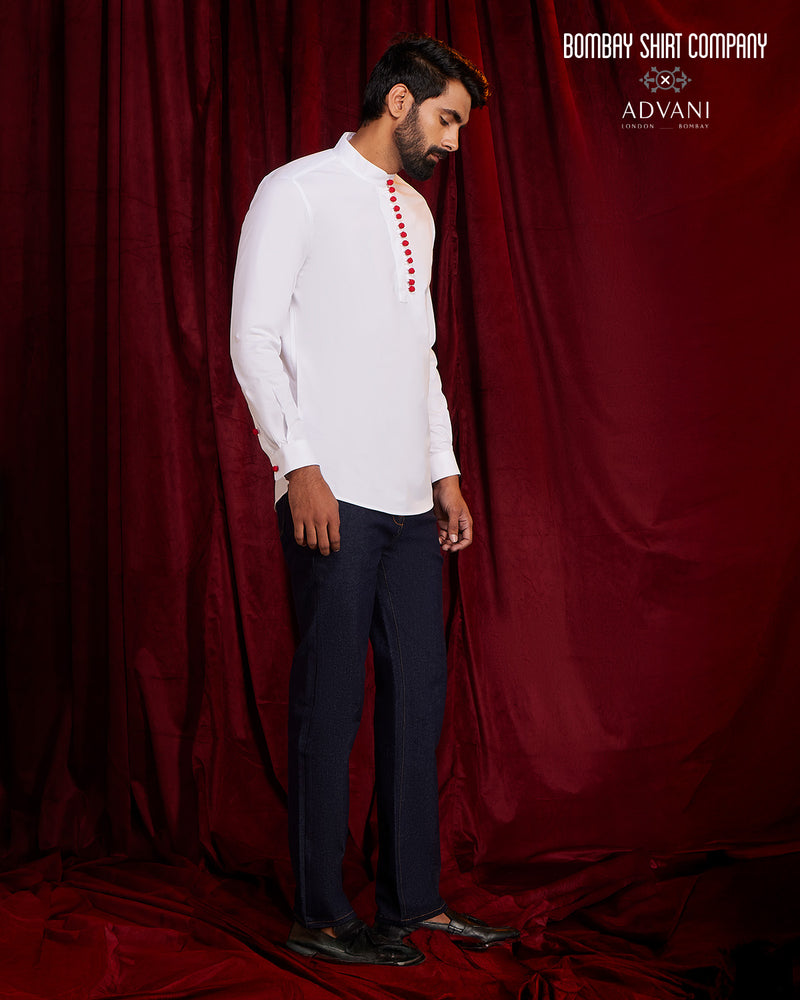 BSC x ALB | Crimson Accent Popover Shirt - White