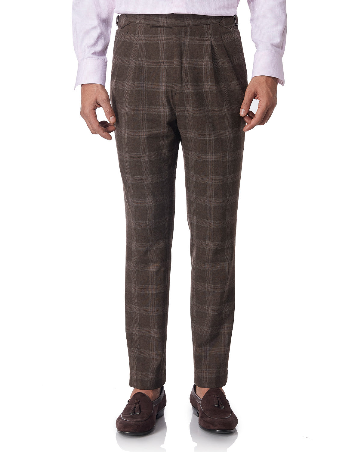 Elba 4-way Stretch Checked Neapolitan Dress Pants - Brown