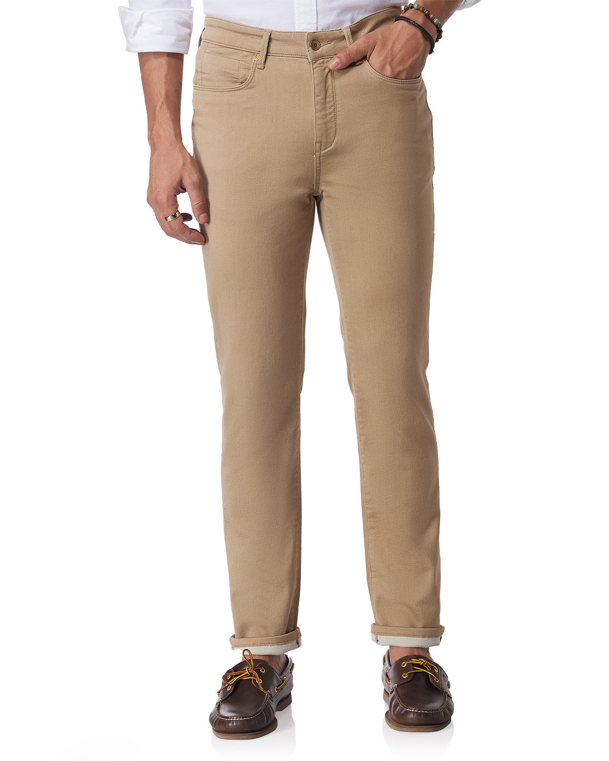 Milled Dobby Stretch Jeans - Khaki