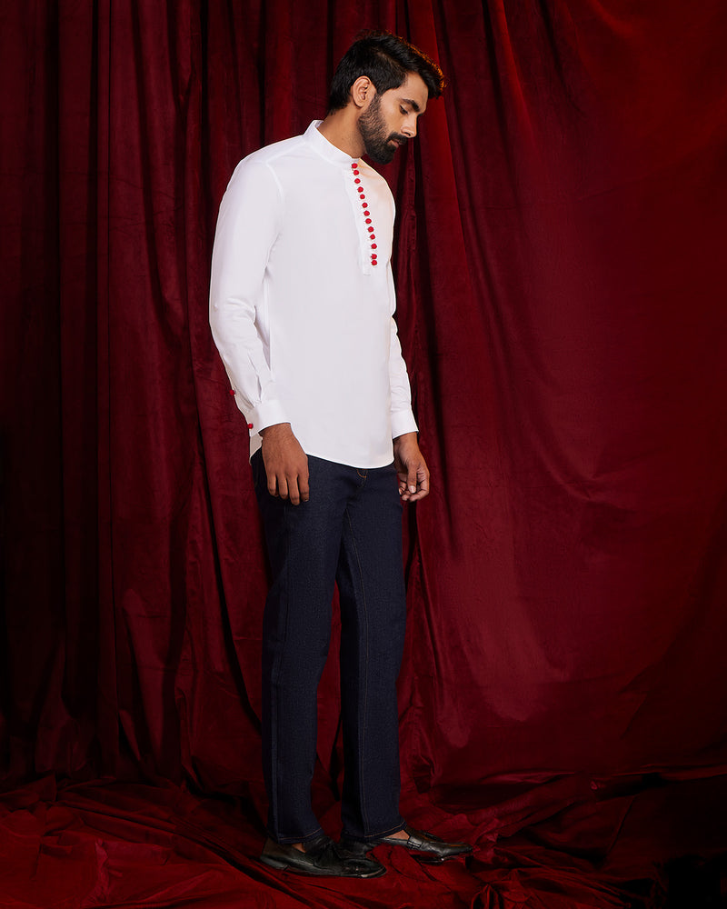 BSC x ALB | Crimson Accent Popover Shirt - White