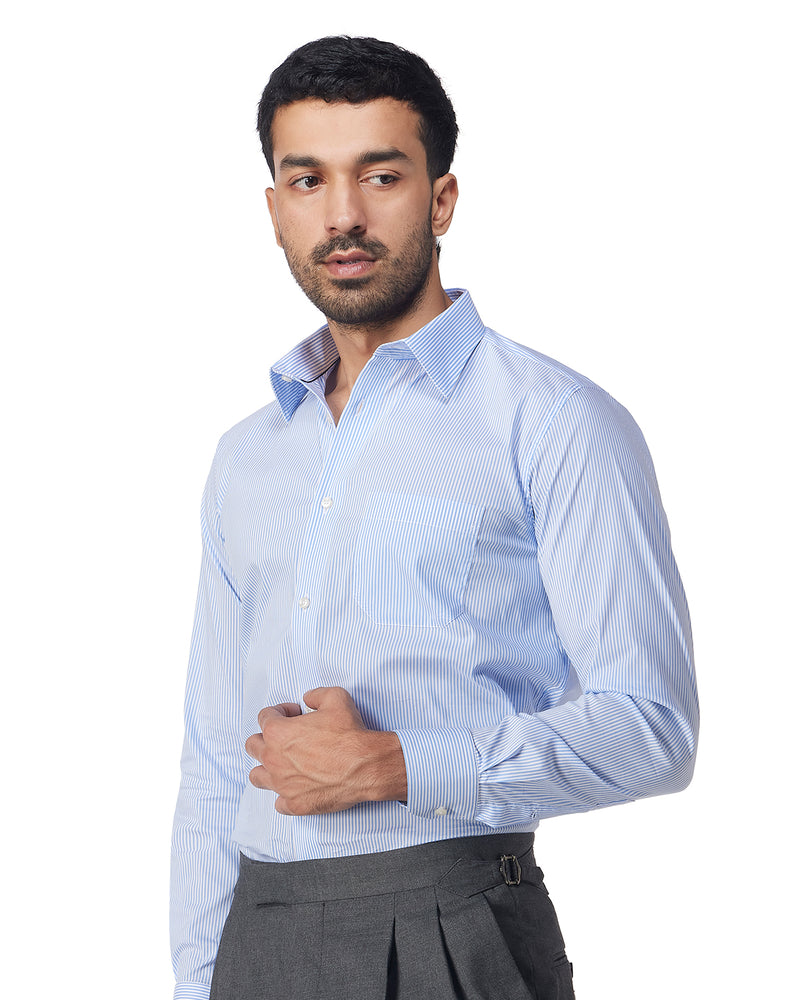 Blue & White Stretch Poplin Striped Shirt