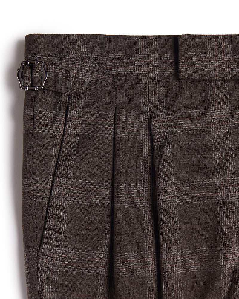 Elba 4-way Stretch Checked Neapolitan Dress Pants - Brown