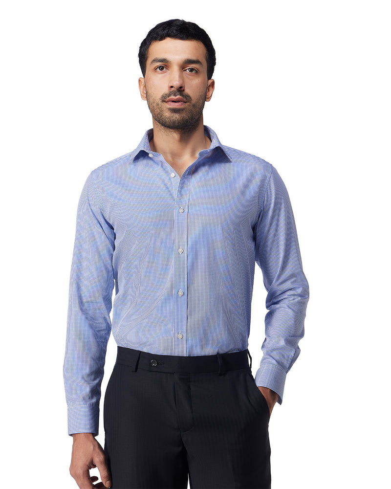Dark Blue Cotton Checked Shirt