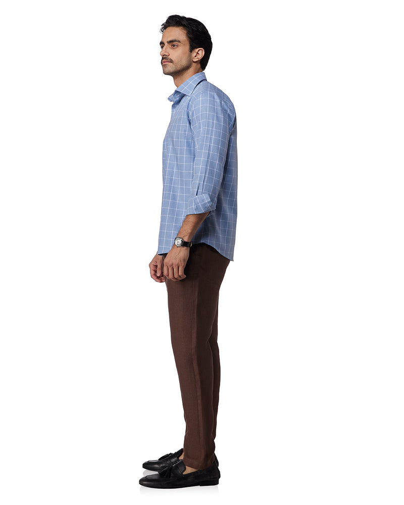 Blue & White Twill Checked Shirt