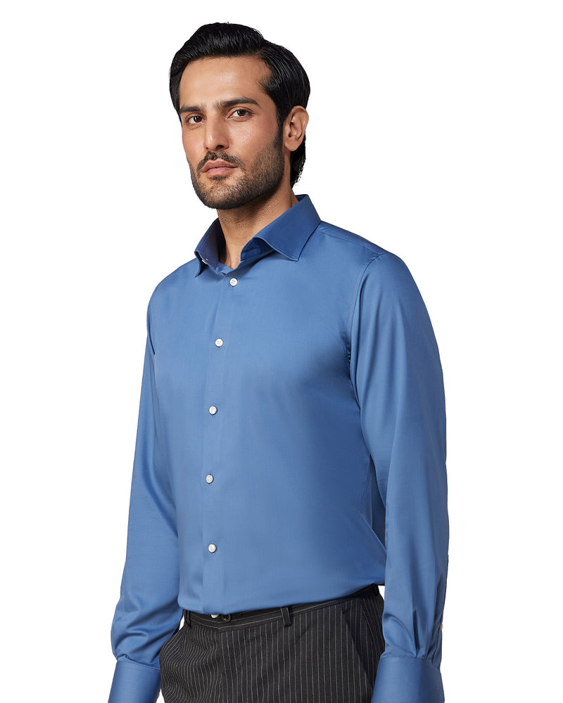 Blue Wrinkle-Free Stretch Satin Shirt