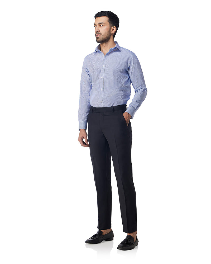 Dark Blue Cotton Checked Shirt