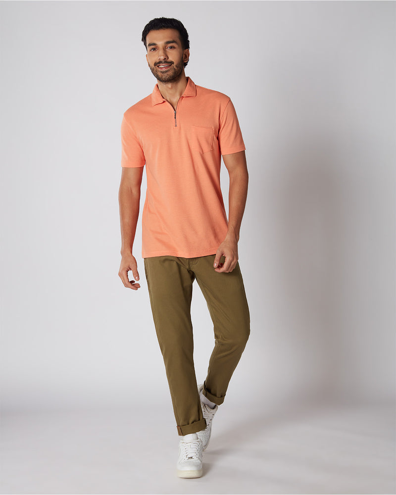 Signature Zipper Polo T-Shirt - Orange
