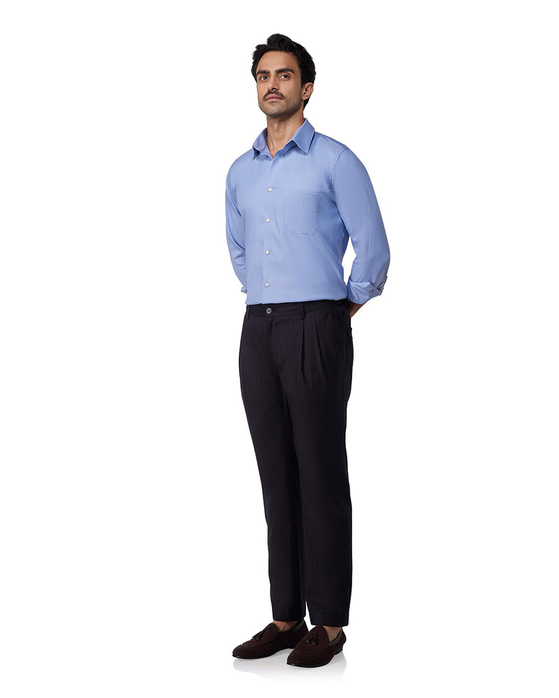 Blue Cotton Blend Twill Shirt