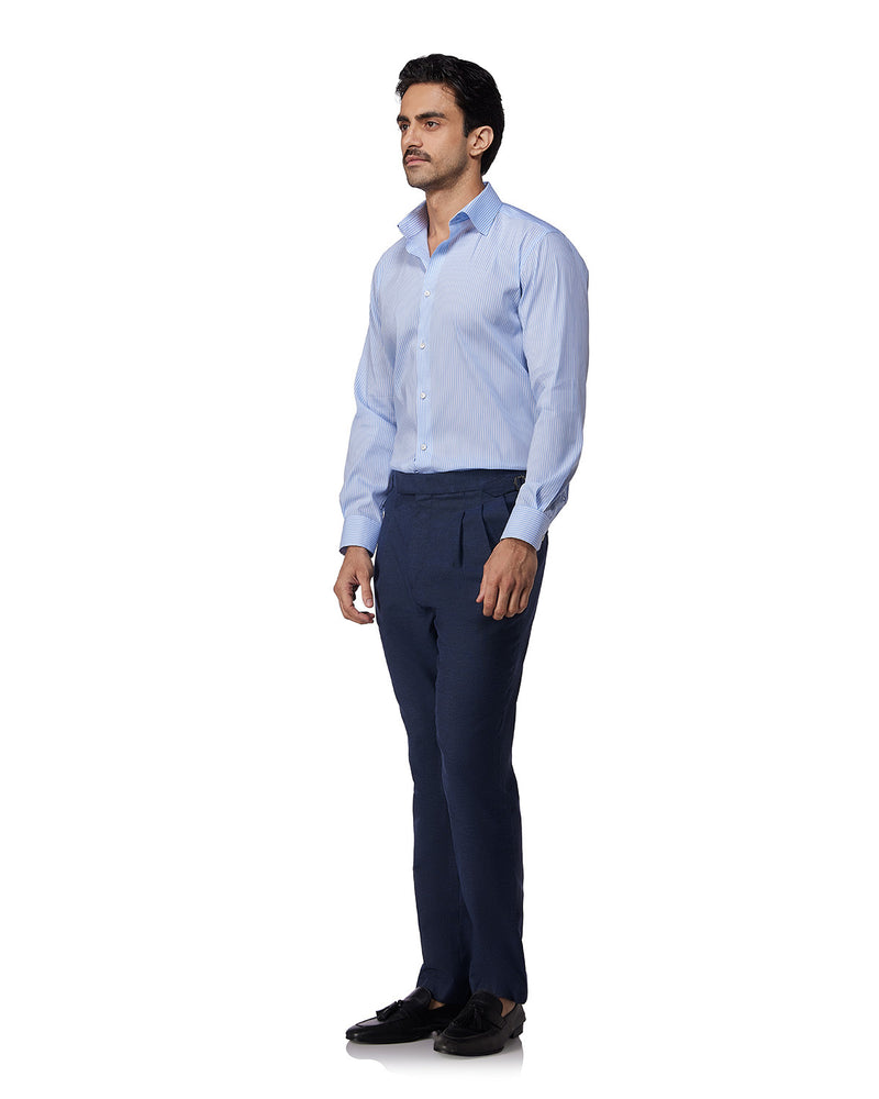 Blue & White Stretch Cotton Blended Striped Shirt