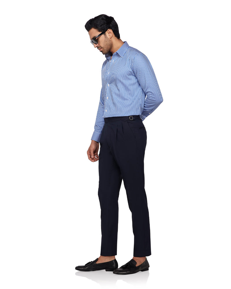Dark Blue Satin Striped Shirt