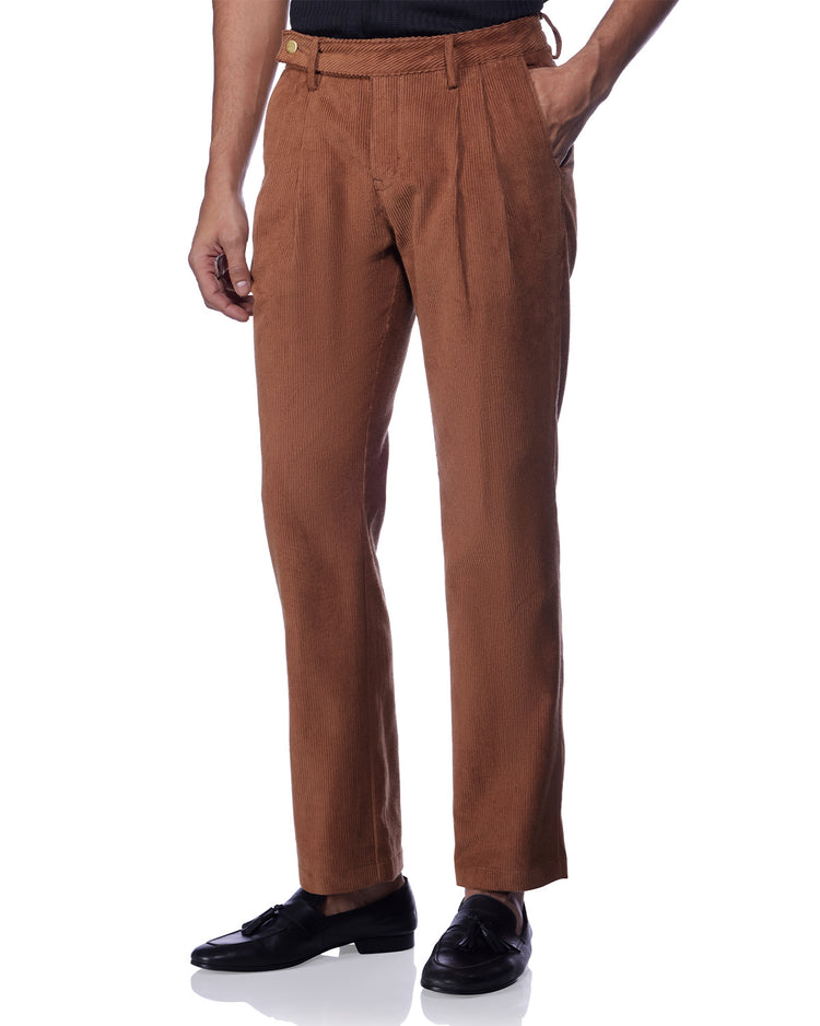 Sierra Corduroy Pleated Chinos  - Brown