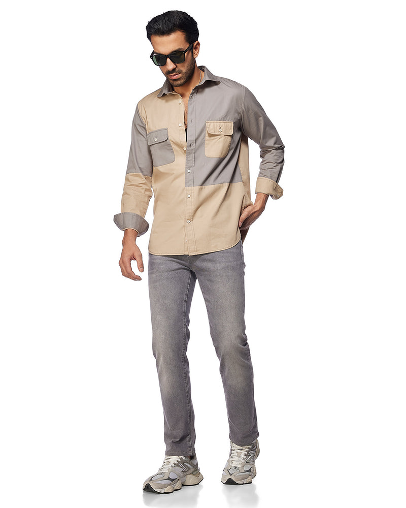 Beige Cut & Sew Twill Shirt