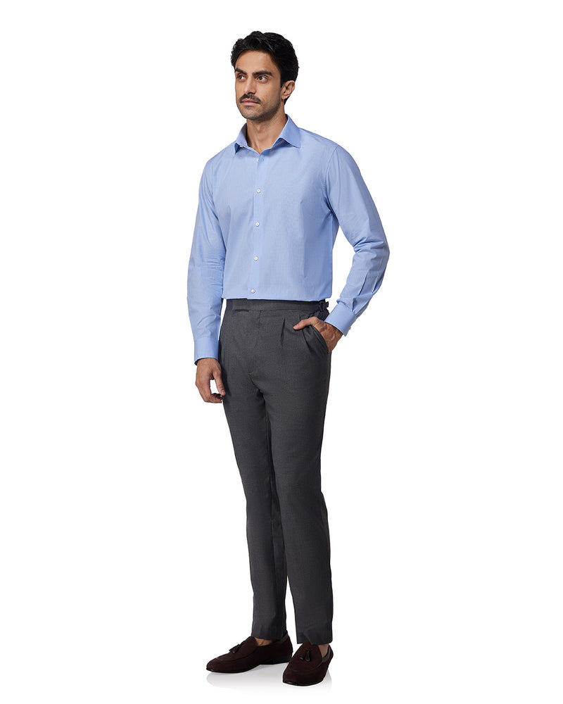 Light Blue Cotton Micro-Checked Shirt