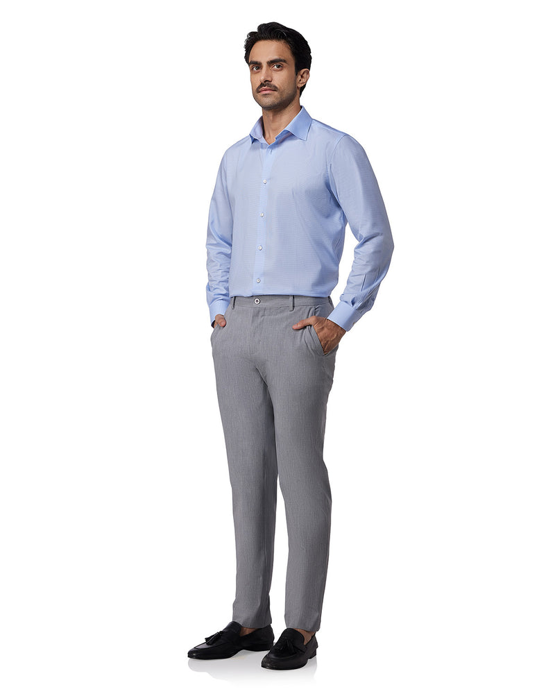 Light Blue Twill Micro-Checked Shirt