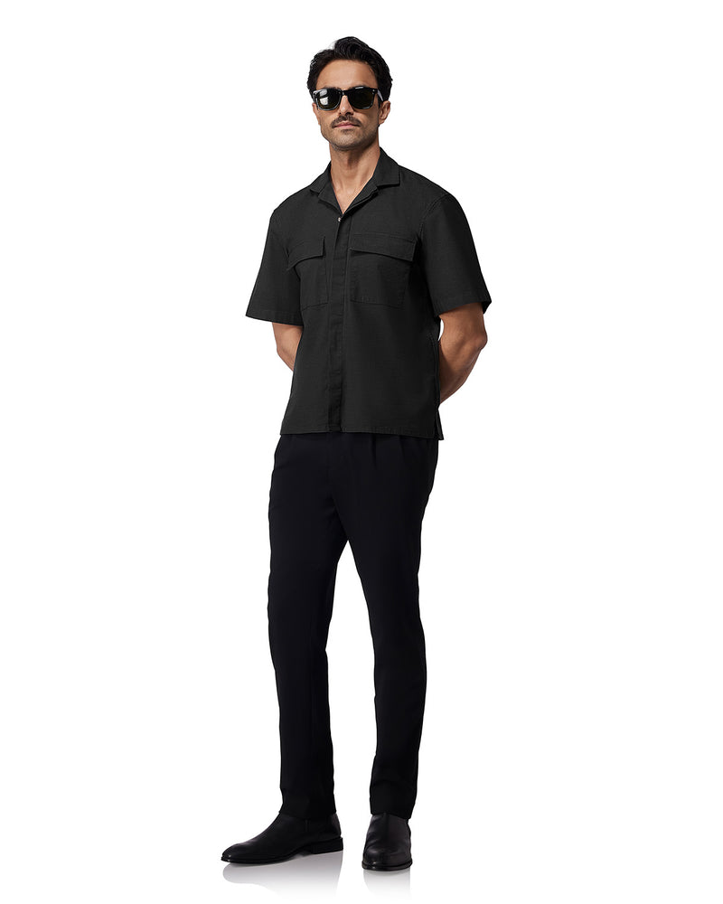 Black Half-Sleeve Vintage Washed Denim Shirt