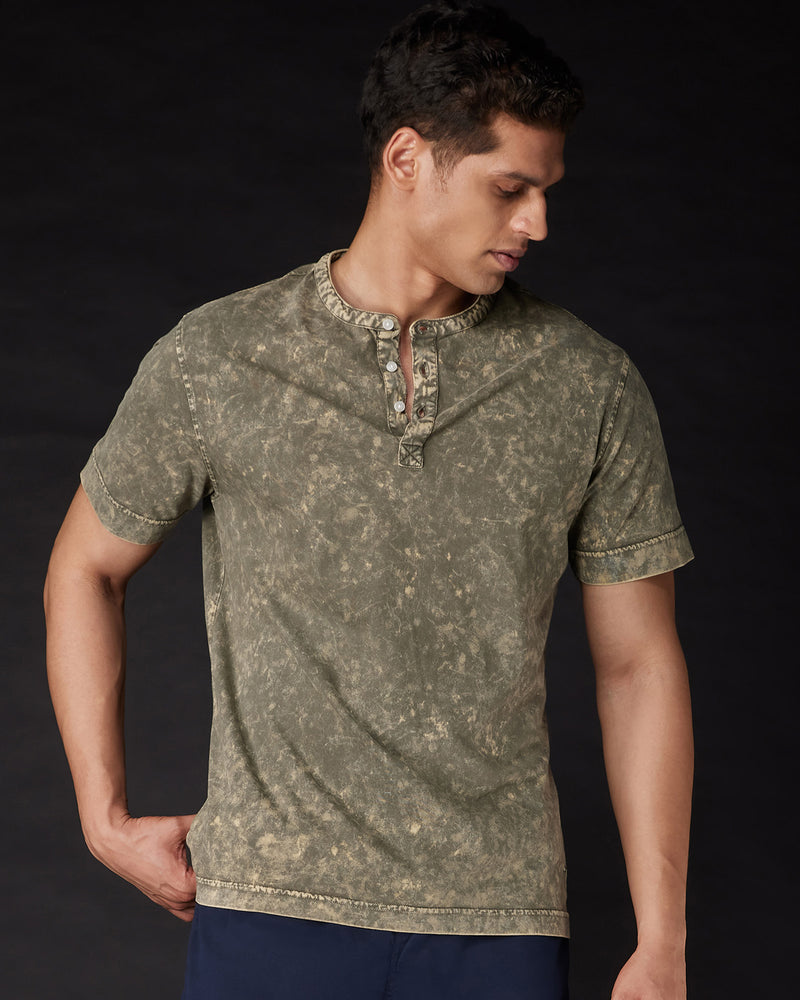 Distressed Spotwash T-Shirt - Olive