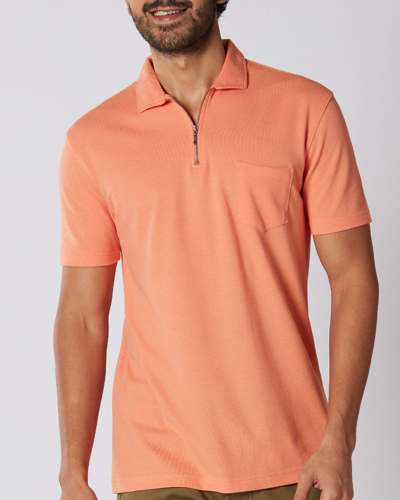 Signature Zipper Polo T-Shirt - Orange