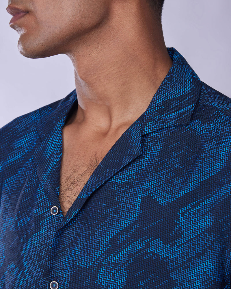 Blue Half-Sleeve Printed Shirt