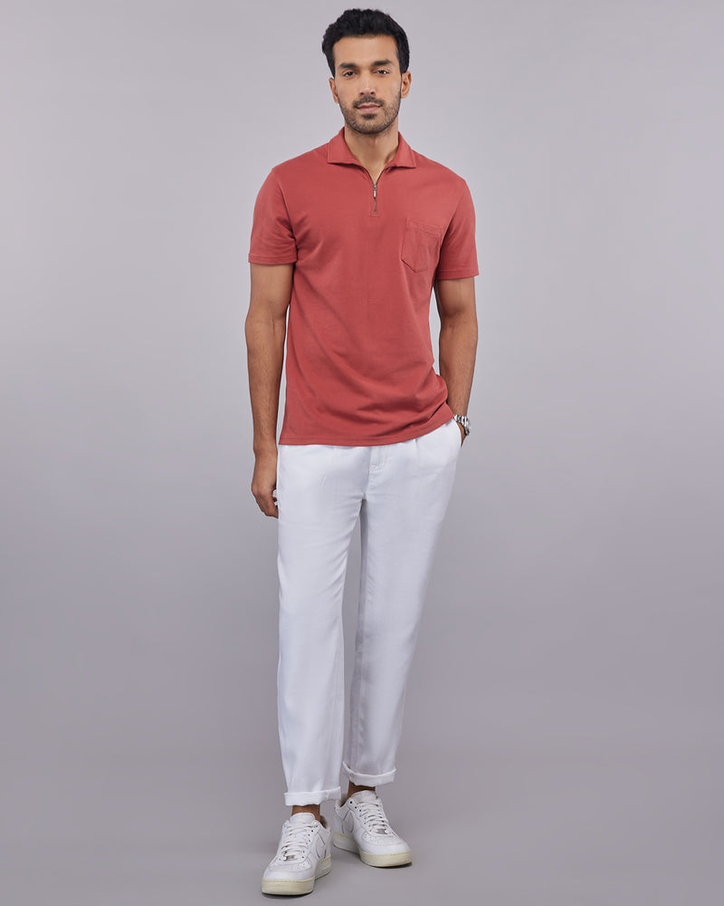 Signature Zipper Polo T-Shirt - Rust