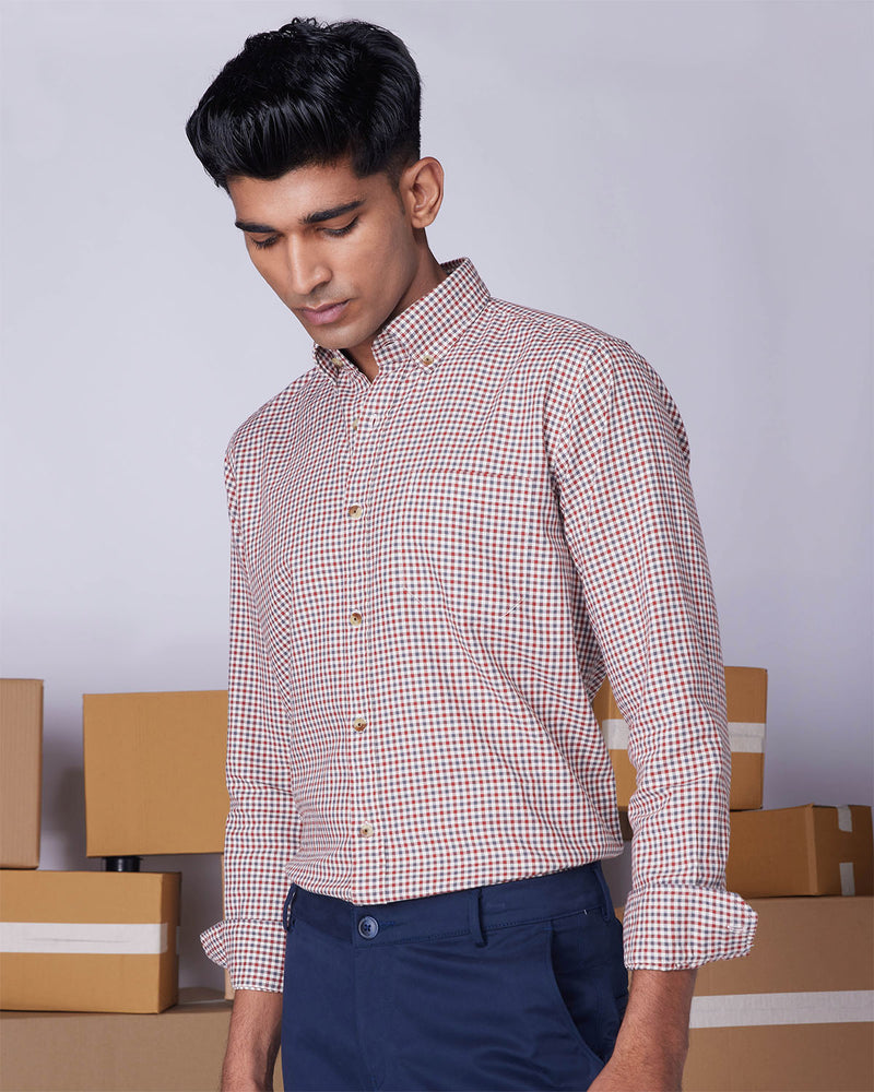 Red & Grey Oxford Checked Shirt