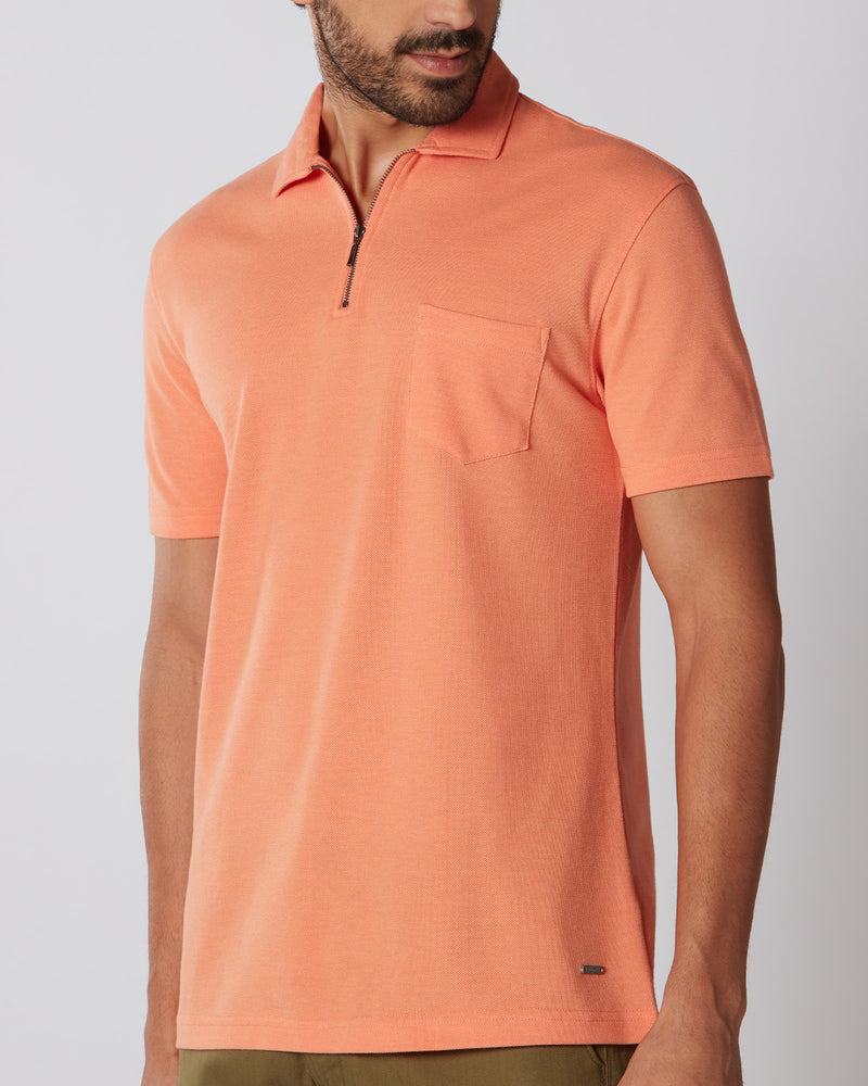 Signature Zipper Polo T-Shirt - Orange