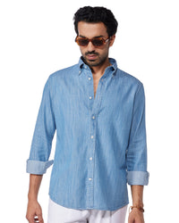 Ice Blue Cotton Denim Shirt