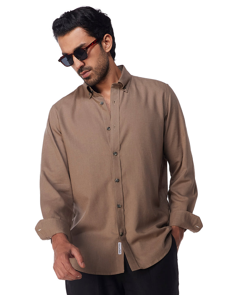 Brown Blended Linen Soft Washed Shirt