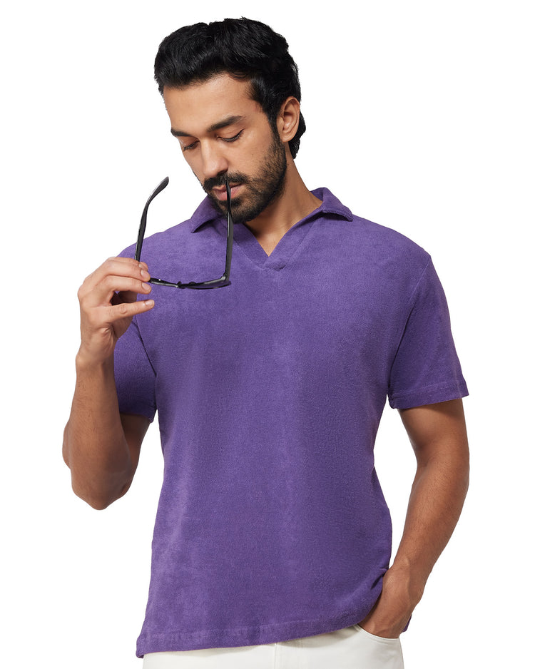 Signature Terry Towel Polo T-Shirt - Purple